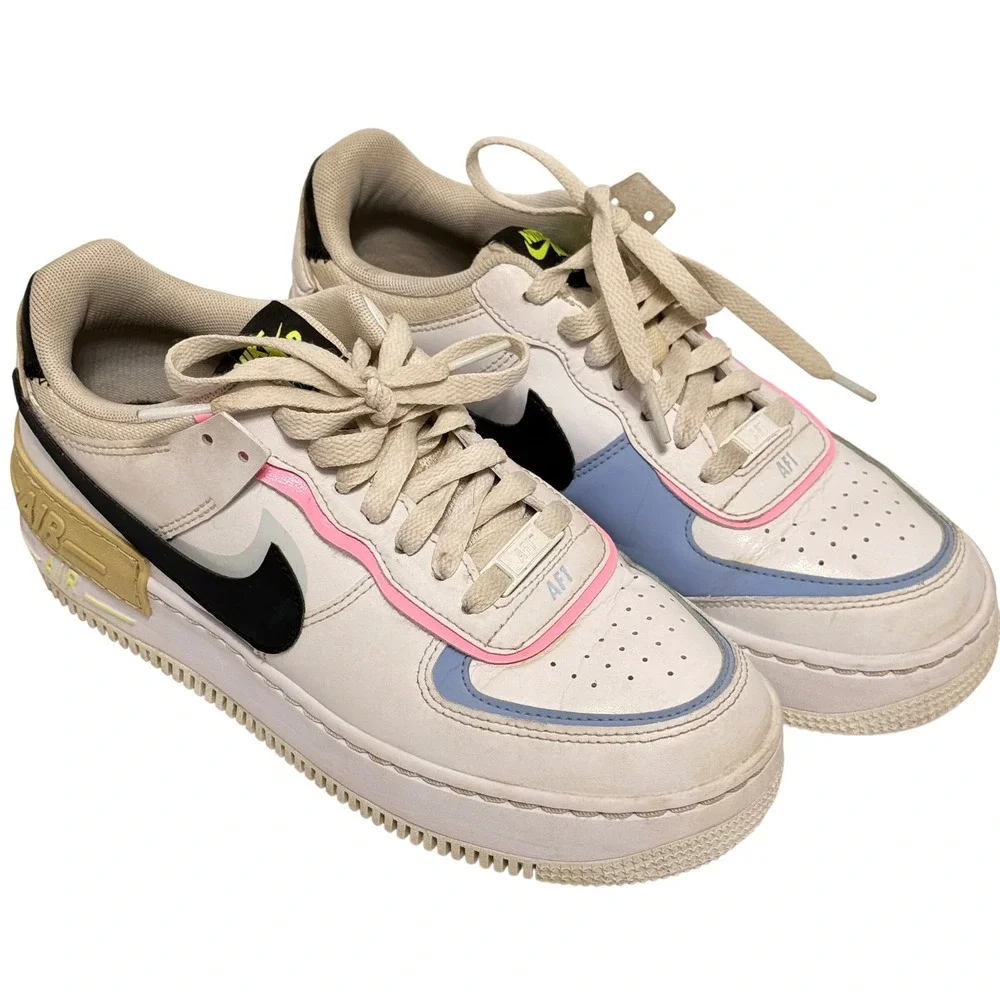 Nike Air Force 1‎ Shadow SE Casual Sneakers White Pink Blue Yellow Size 7.5